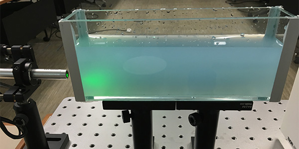 green laser absorption and scattering in milky water